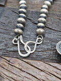 Extra Large Stamped Sterling Silver White Buffalo Squash Blossom Necklace by Leon Martinez - 30 in.