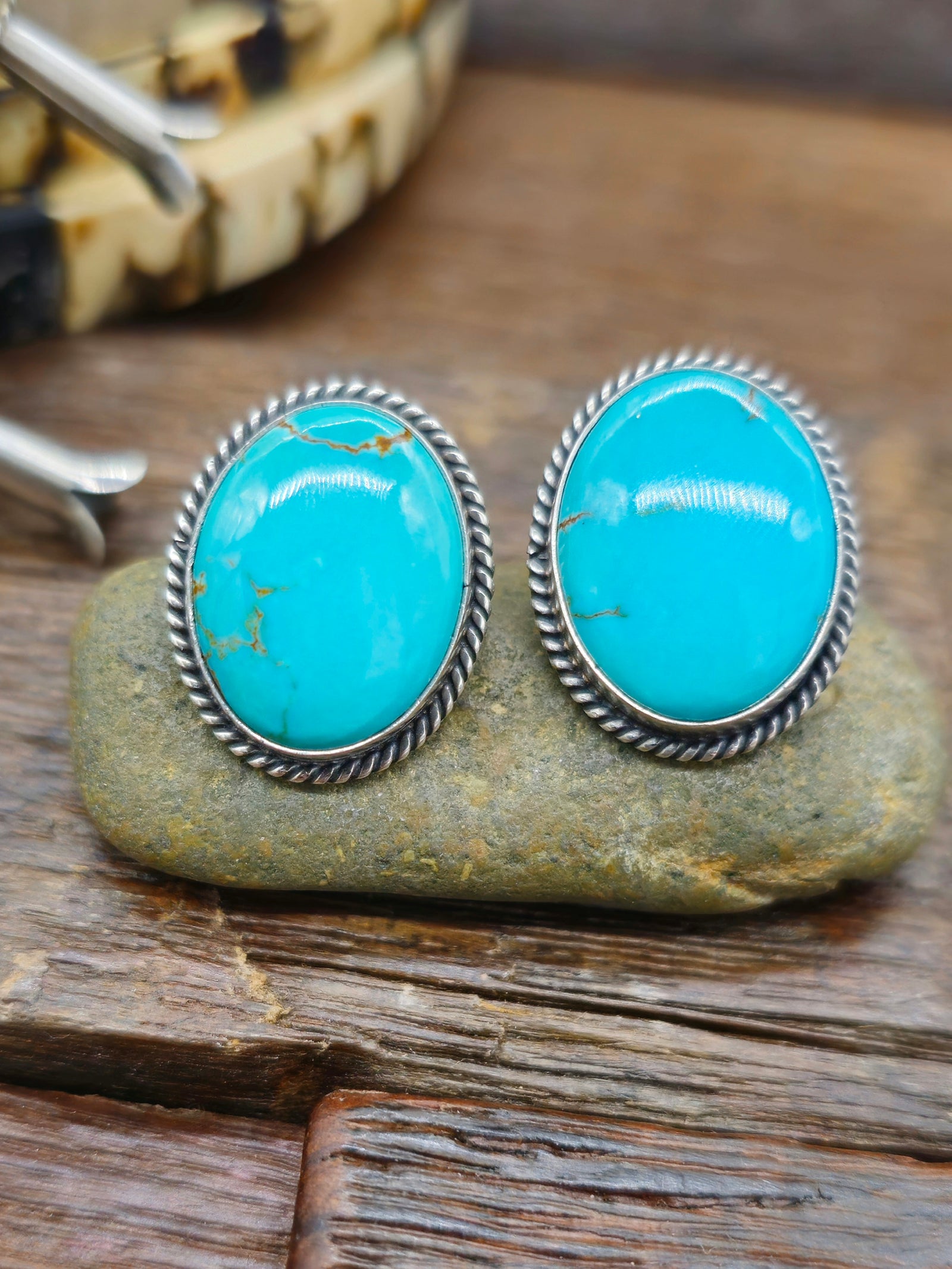 Blue Turquoise Squash Blossom Necklace and Earring Set by Nila Johnson - 26 in.