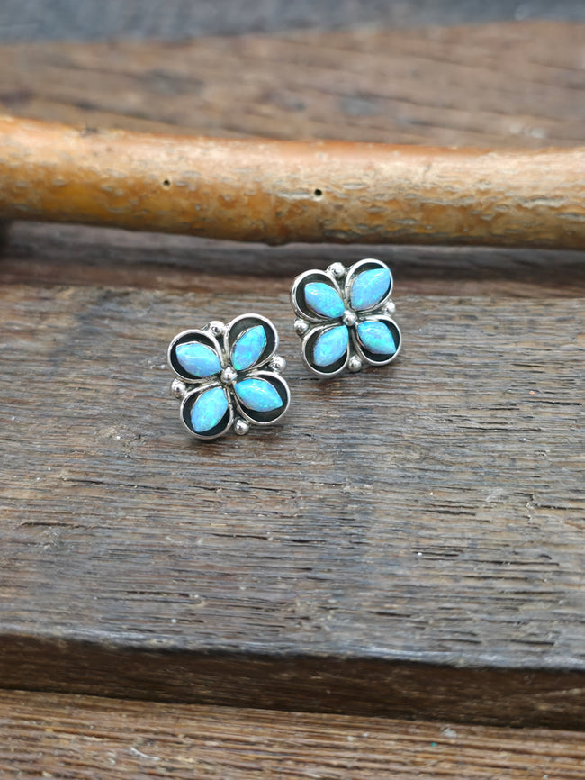 Sterling Silver Lab Opal Earrings by Kenneth Natewa and Velda Cachini - 5/8 in. by 5/8 in.