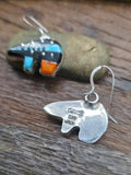 Sterling Silver, Jet, Turquoise, and Spiny Inlay Bear Earrings by Ray Jack