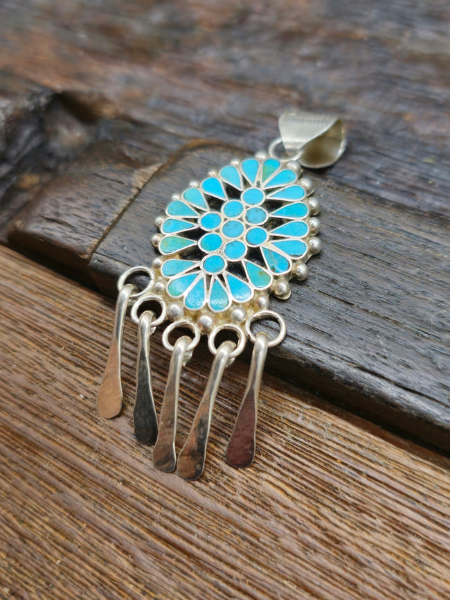 Sterling Silver Blue Turquoise Pendant with Dangles by Michelle Peina