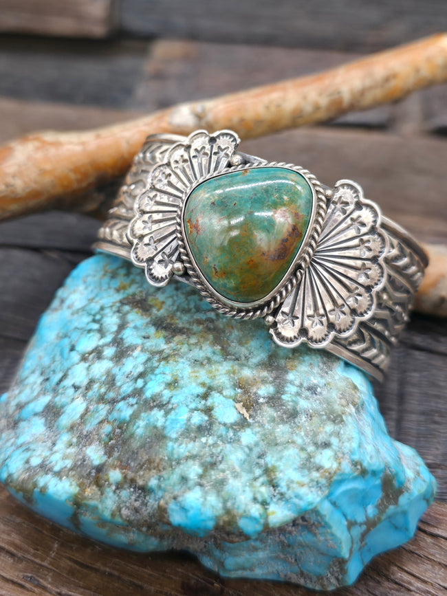 Stamped Sterling Silver Turquoise Bracelet by Sunshine Reeves - 6 1/2 in. with Gap