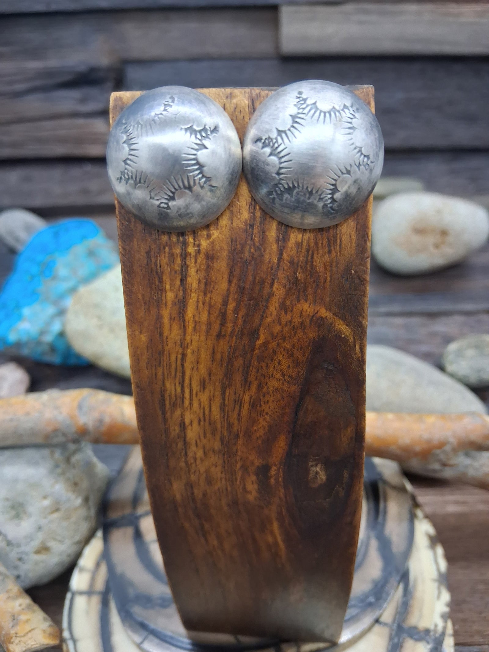 Half Dome Sterling Silver Inward Stamped Post Earrings by Sherry Hale