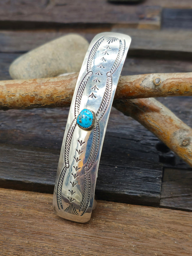 Stamped Sterling Silver Barrette with Turquoise by Jolene Begay - DESIGNS VARY
