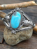 Turquoise and Sterling Silver Butterflies Cuff by Brenda Jimenez - 6 1/4 in. with gap.