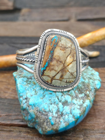 Kingman Turquoise Sterling Silver Cuff by Richard Jim - 6 1/4 in.  with Gap