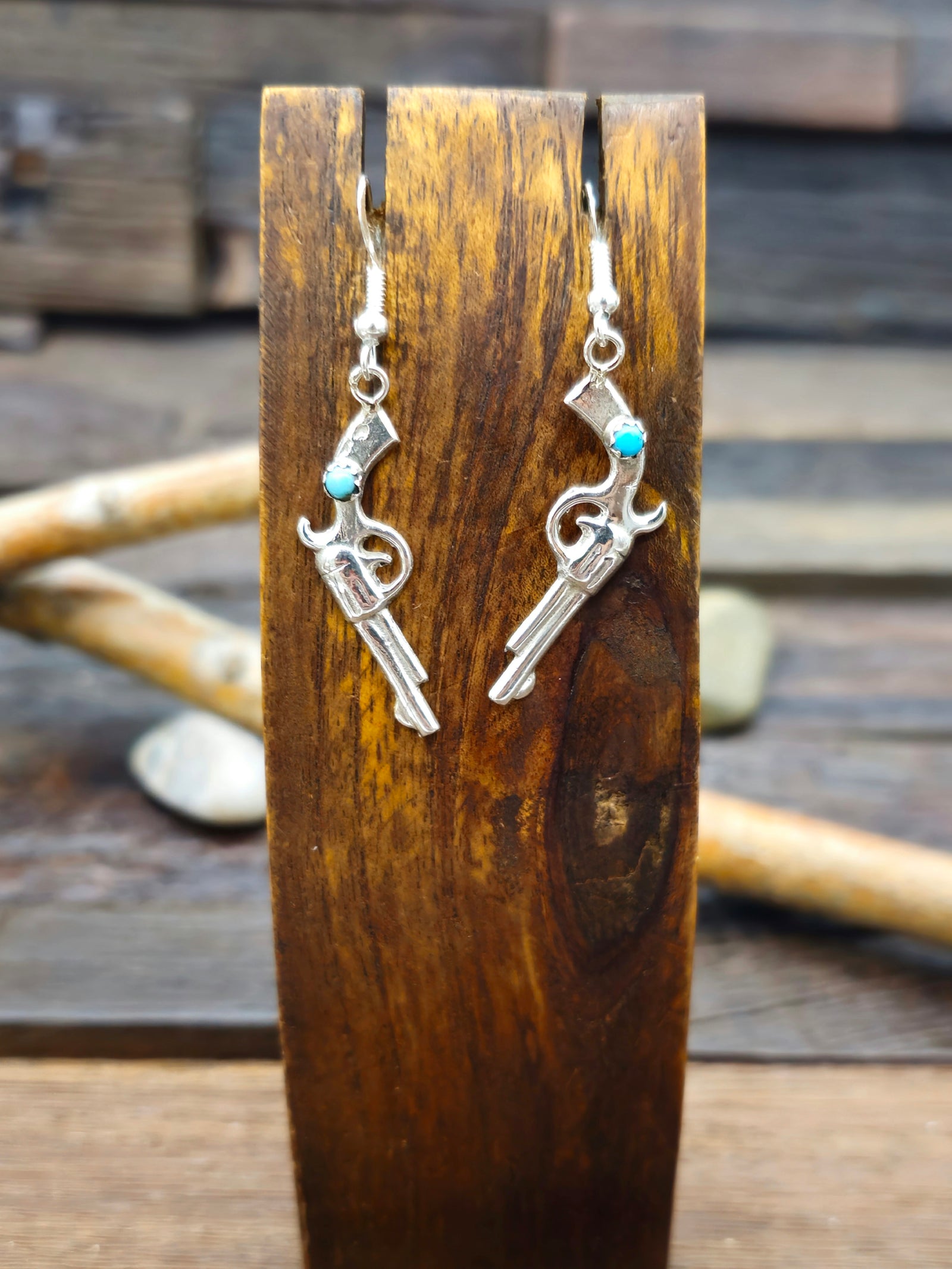 Sterling Silver and Turquoise Revolver Earrings by Lorraine Chee