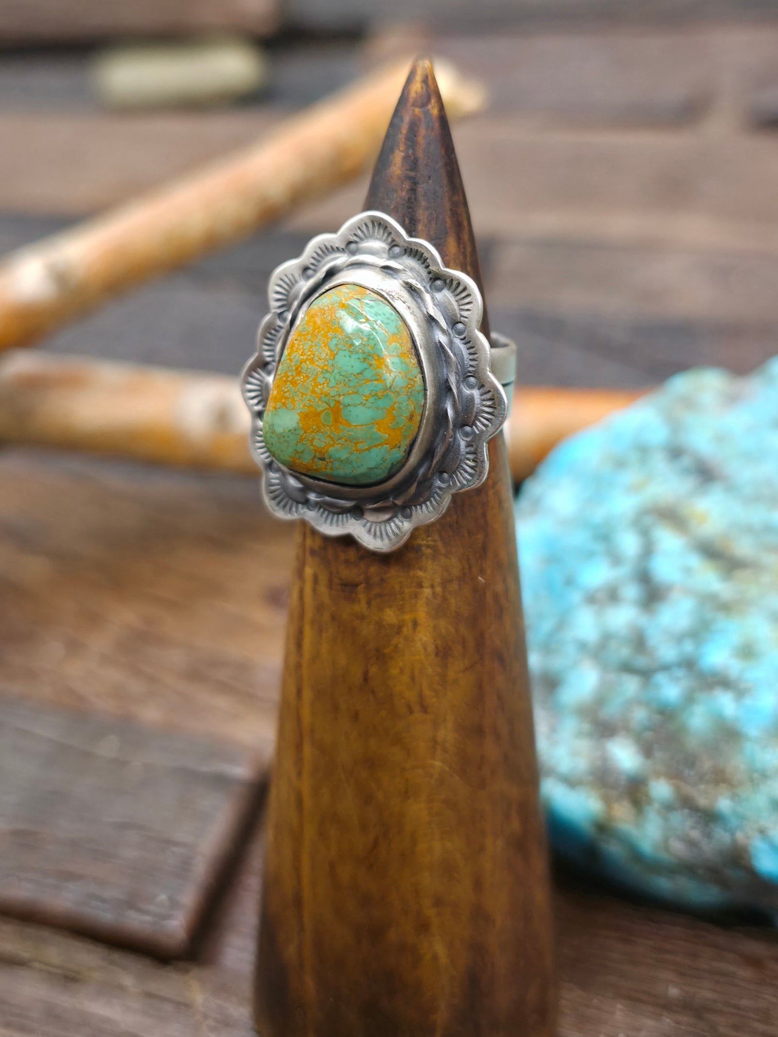 Stamped Sterling Silver Turquoise Ring by Kimari Summers - Size 7