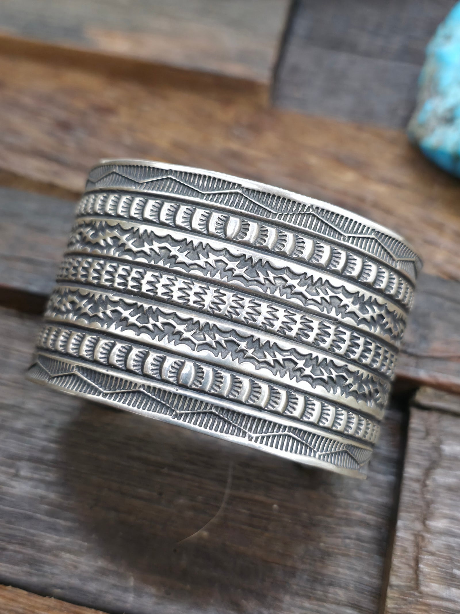 Wide Stamped Sterling Silver Cuff Bracelet by Sunshine Reeves - 6 3/4 in. with Gap