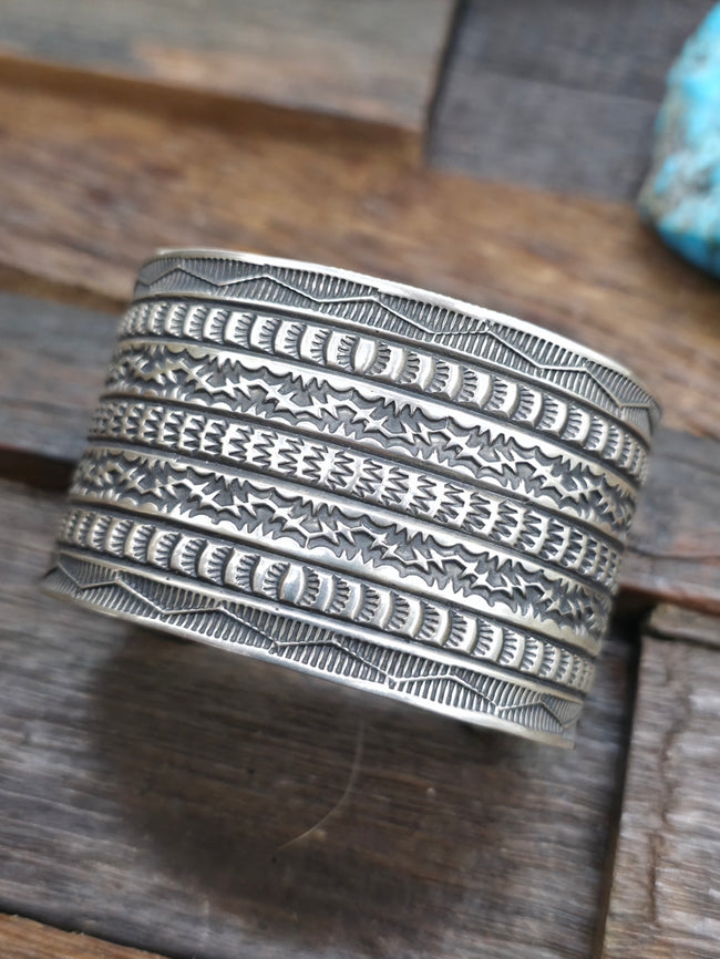 Wide Stamped Sterling Silver Cuff Bracelet by Sunshine Reeves - 6 3/4 in. with Gap