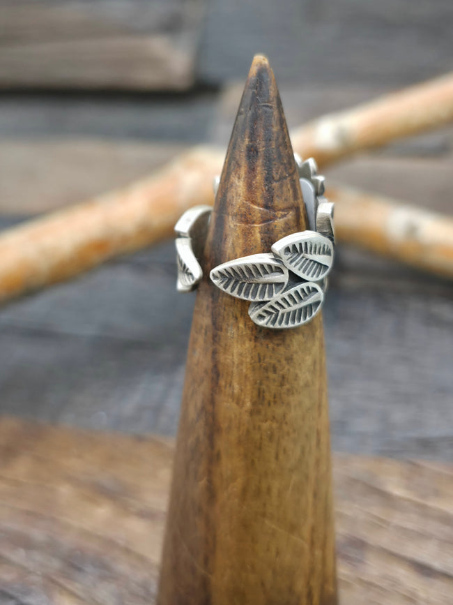 Stamped Sterling Silver Botanical Heart Ring by Darrel Cadman - Size 7