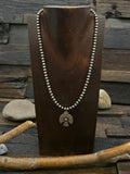 Oxidized Sterling Silver Bead Necklace with Green Skyhorse Turquoise Thunderbird Pendant - 16 in. w/2 in. Extender