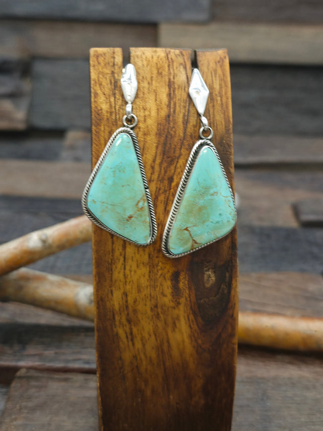 Sterling Silver Turquoise Dangle Earrings by Mike Smith - 2 1/4 in. by 3/4 in.