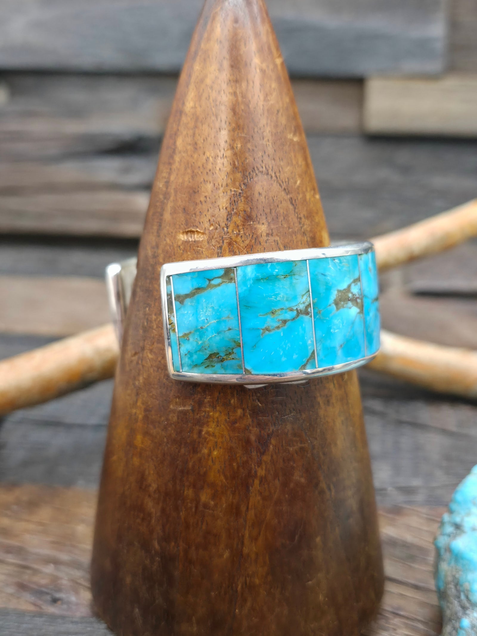 Sterling Silver and Turquoise Inlay Bracelet by Larry Loretto - 7 1/2 in. with Gap