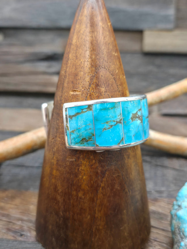 Sterling Silver and Turquoise Inlay Bracelet by Larry Loretto - 7 1/2 in. with Gap