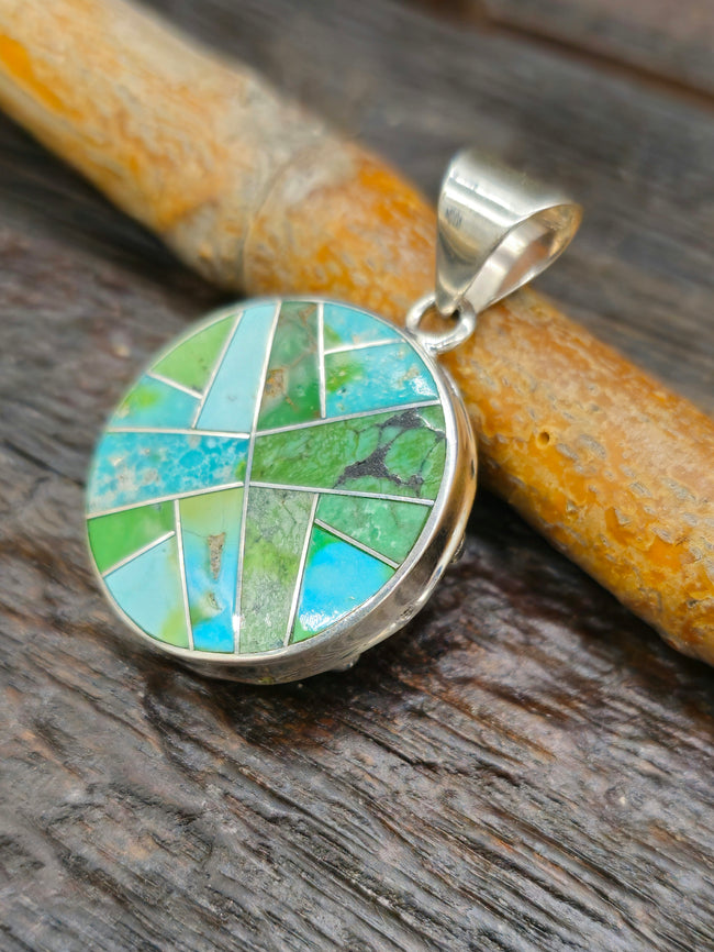 Green Turquoise Sterling Silver Inlay Pendant