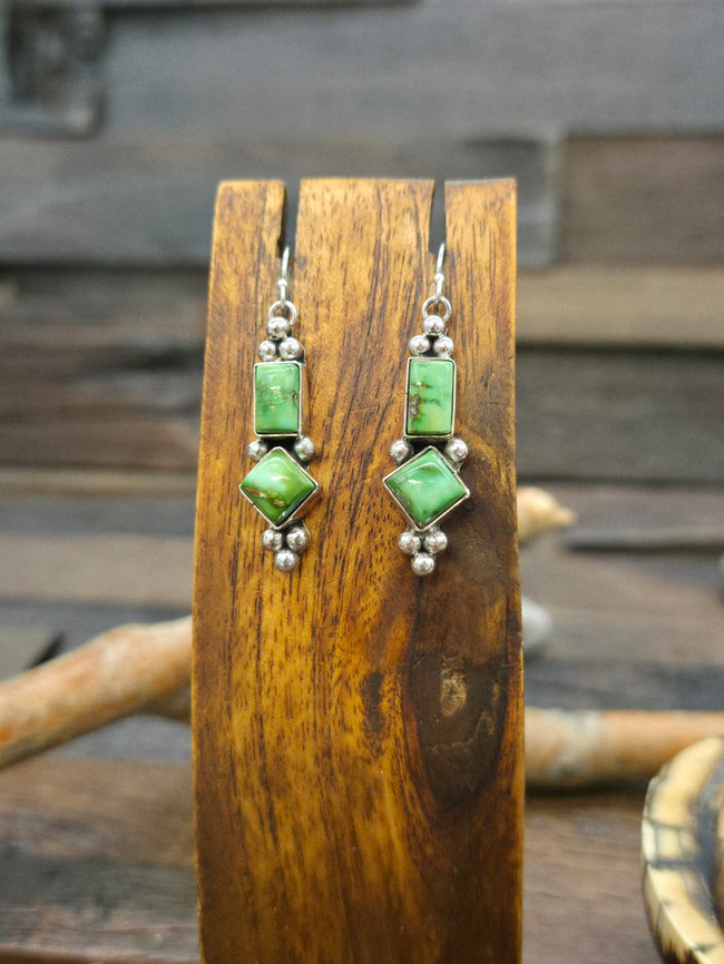 Two Stone Sterling Silver Sonoran Turquoise Earrings by Rosella Paxton