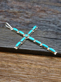 Sterling Silver Turquoise Needlepoint Cross by Felicia Massie - 2 1/2 by 1 1/2 in.