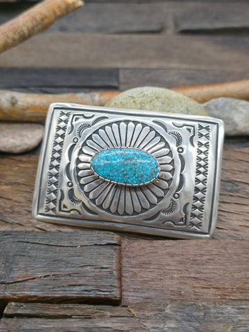 Sterling Silver Blue Turquoise Bolo Tie by Leonard Nez
