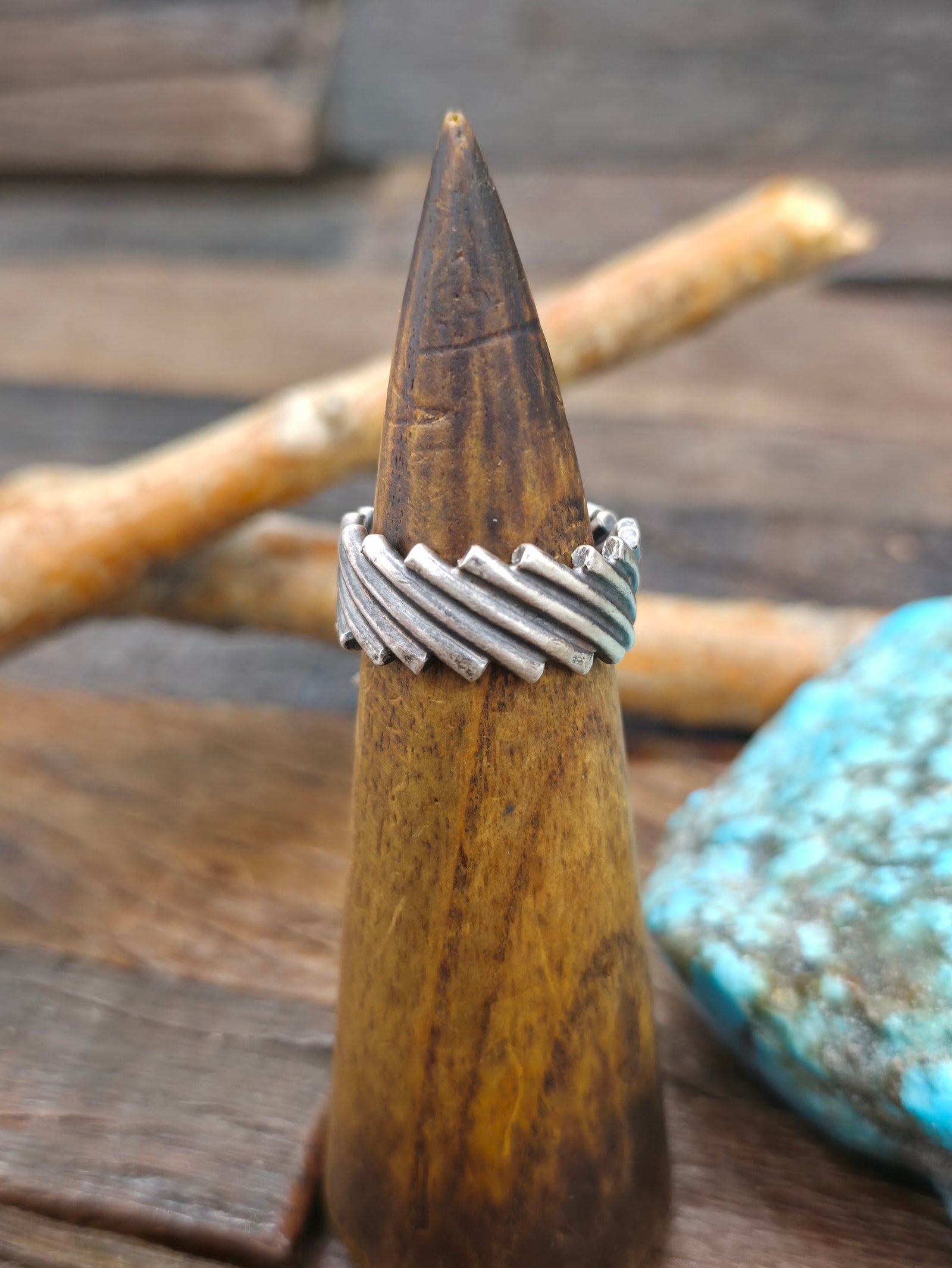 Wide Band Oxidized Sterling Silver Ring by Steve Arviso - Size 9 1/2