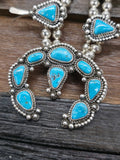 Sterling Silver Turquoise Squash Blossom Necklace and Earring Set by Rosella Paxson - 27 in.
