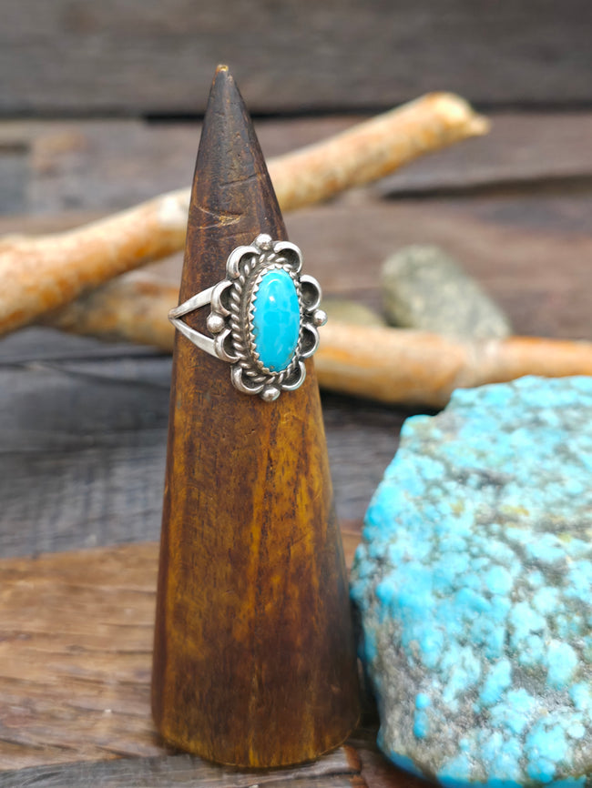 Blue Turquoise Sterling Silver Ring by Priscilla Smith - Size 8 1/2