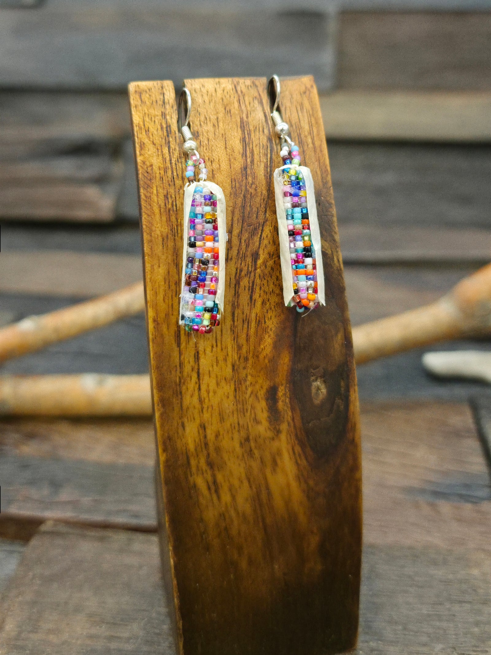 Rainbow Corn Beadwork Earrings - 2 in. by 1/4 in.
