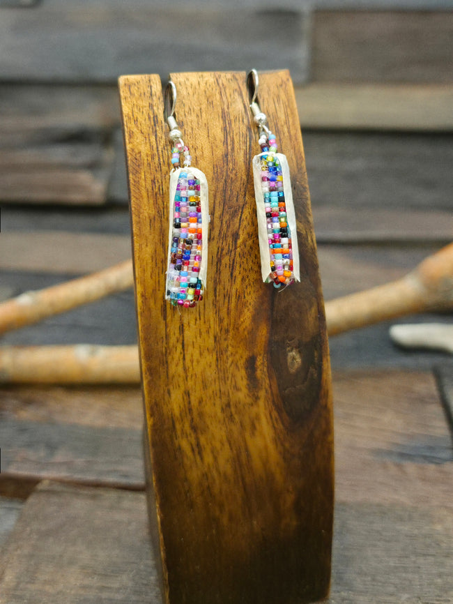 Rainbow Corn Beadwork Earrings - 2 in. by 1/4 in.