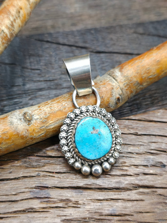 Sterling Silver Starshots Turquoise Pendant by LaRose Ganadanegro - 2 in. by 1 in.
