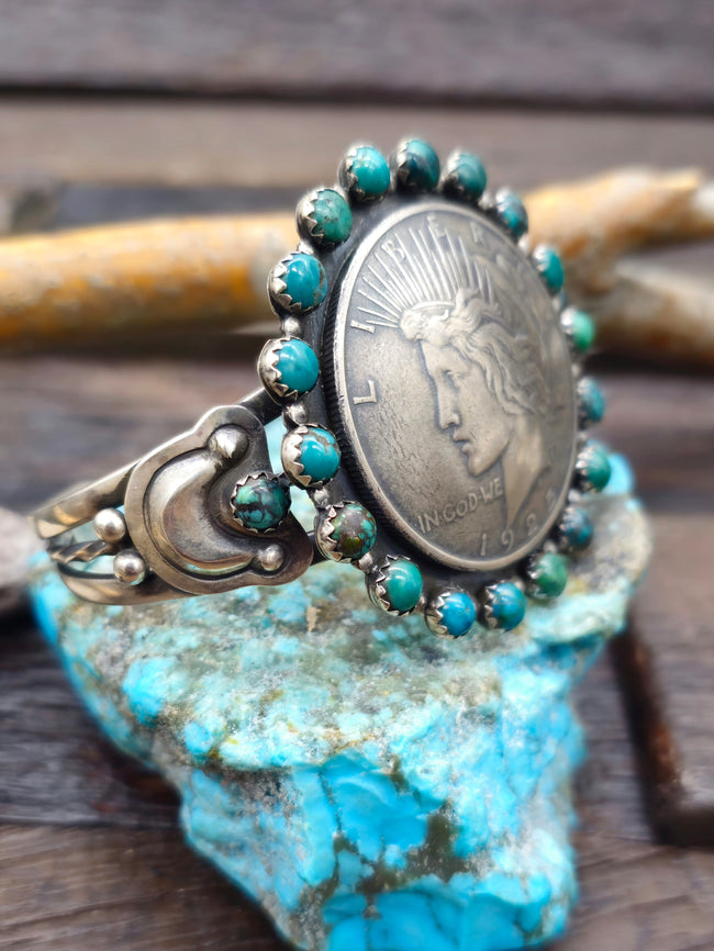 1925 Liberty Silver Dollar Coin Cuff by L. Archuleta - 6 3/4 in.