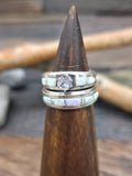 Sterling Silver White Lab Opal Inlay Wedding Band Set by Wilbert Muskett Jr