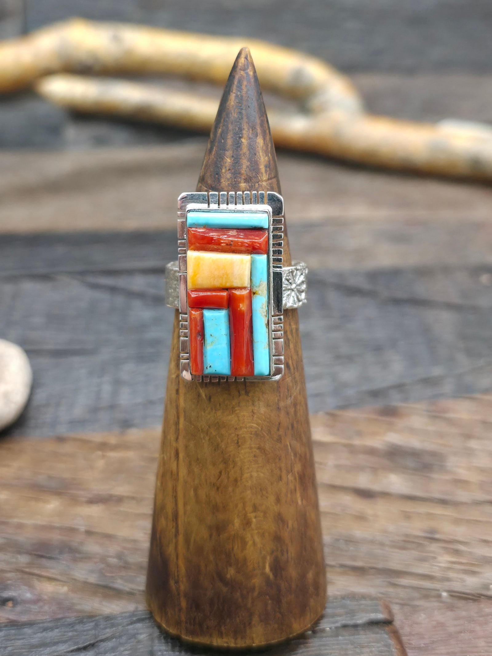 Adjustable Cobblestone Inlay Ring by David Tune