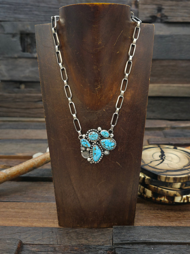 Sterling Silver Kingman Turquoise Baroque Cluster Pendant Necklace by Mary Ellen - 19 in.