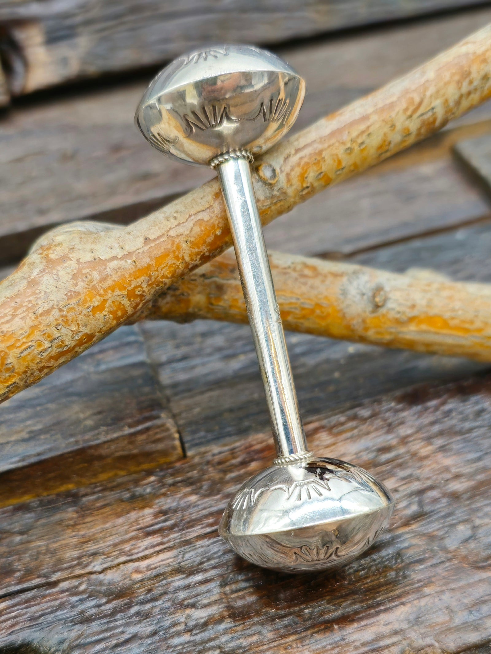Stamped Sterling Silver Baby Rattle by Monica Smith - L