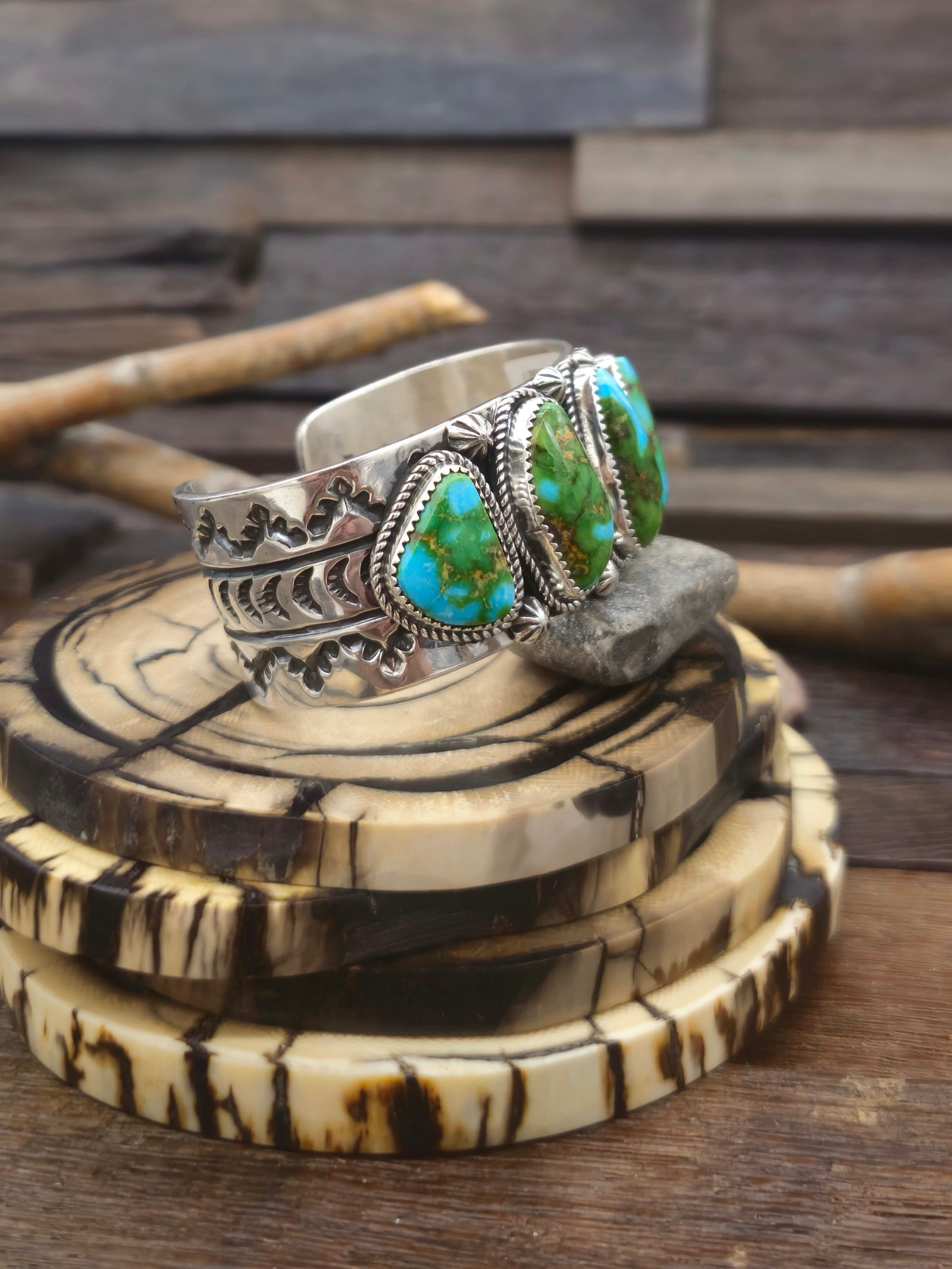 Five Stone Sonoran Turquoise Cuff by Delbert Delgarito - 6 3/4 in.