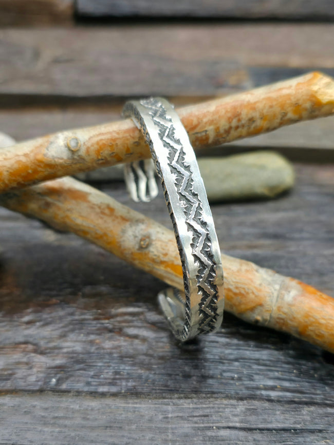 Stamped Sterling Silver Cuff by Sunshine Reeves - 6 3/4 in.