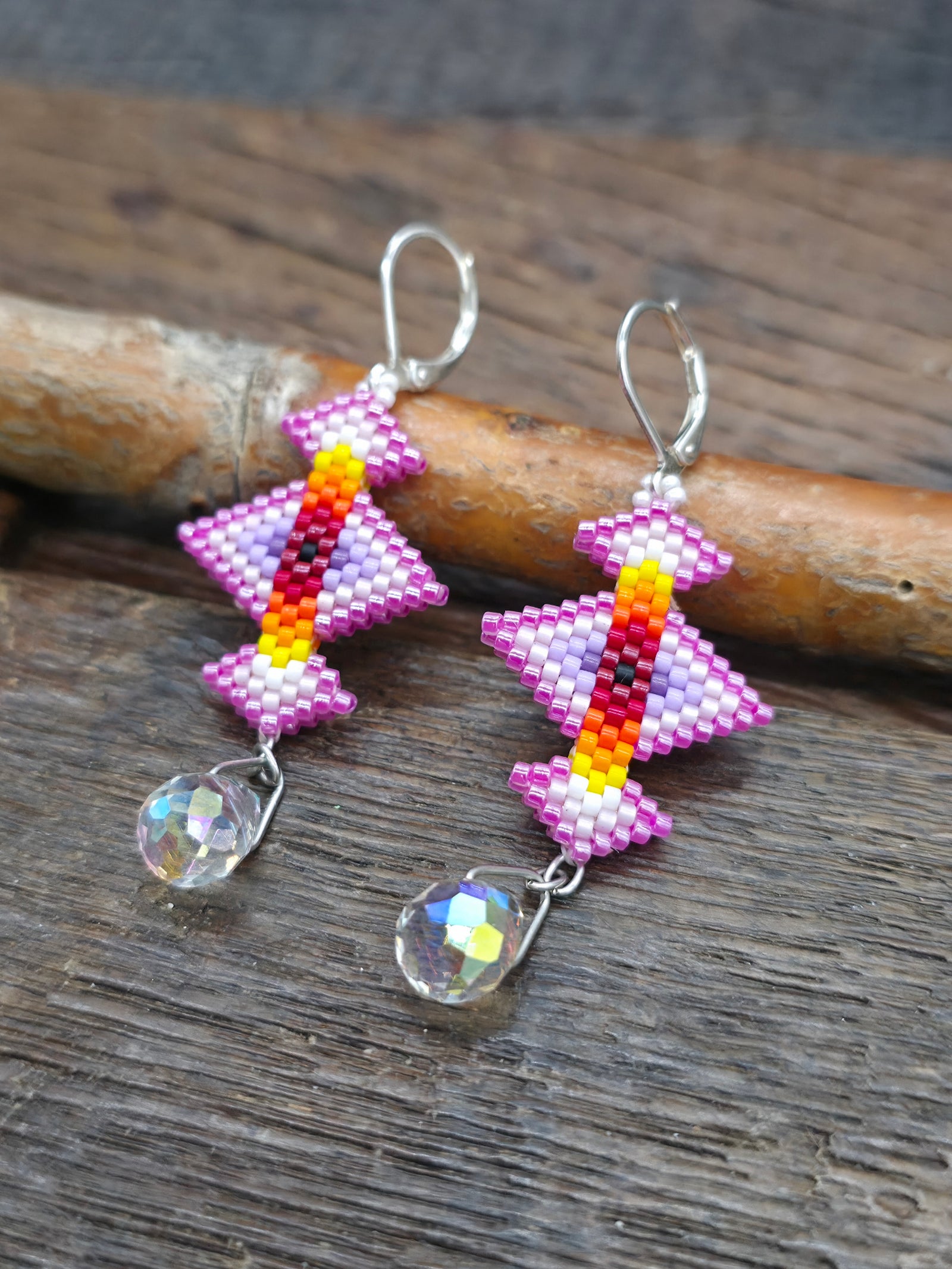 Beadwork Sparkle Earrings by Kevin James - Pink - 2 1/2 in. by 7/8 in.