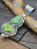 Sonoran Gold Turquoise 2 Stone Sterling Silver Pendant by Rosella Paxton