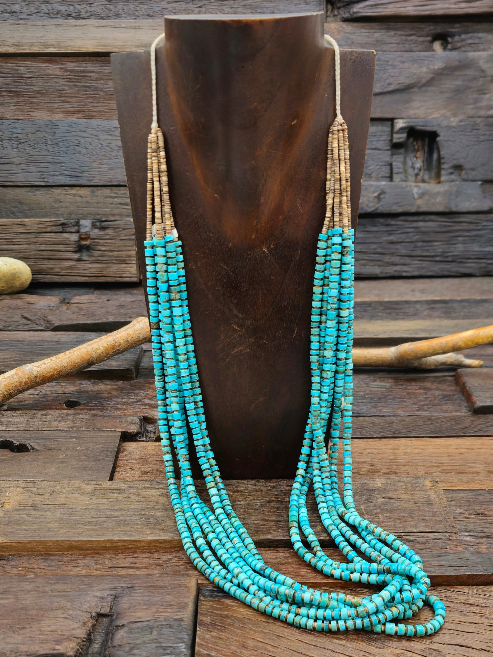 Four - Strand Turquoise and Heishi Necklace by Irene Lovato - 32 in.