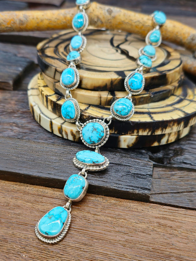 High-Shine Sterling Silver Turquoise Lariat 28 in.