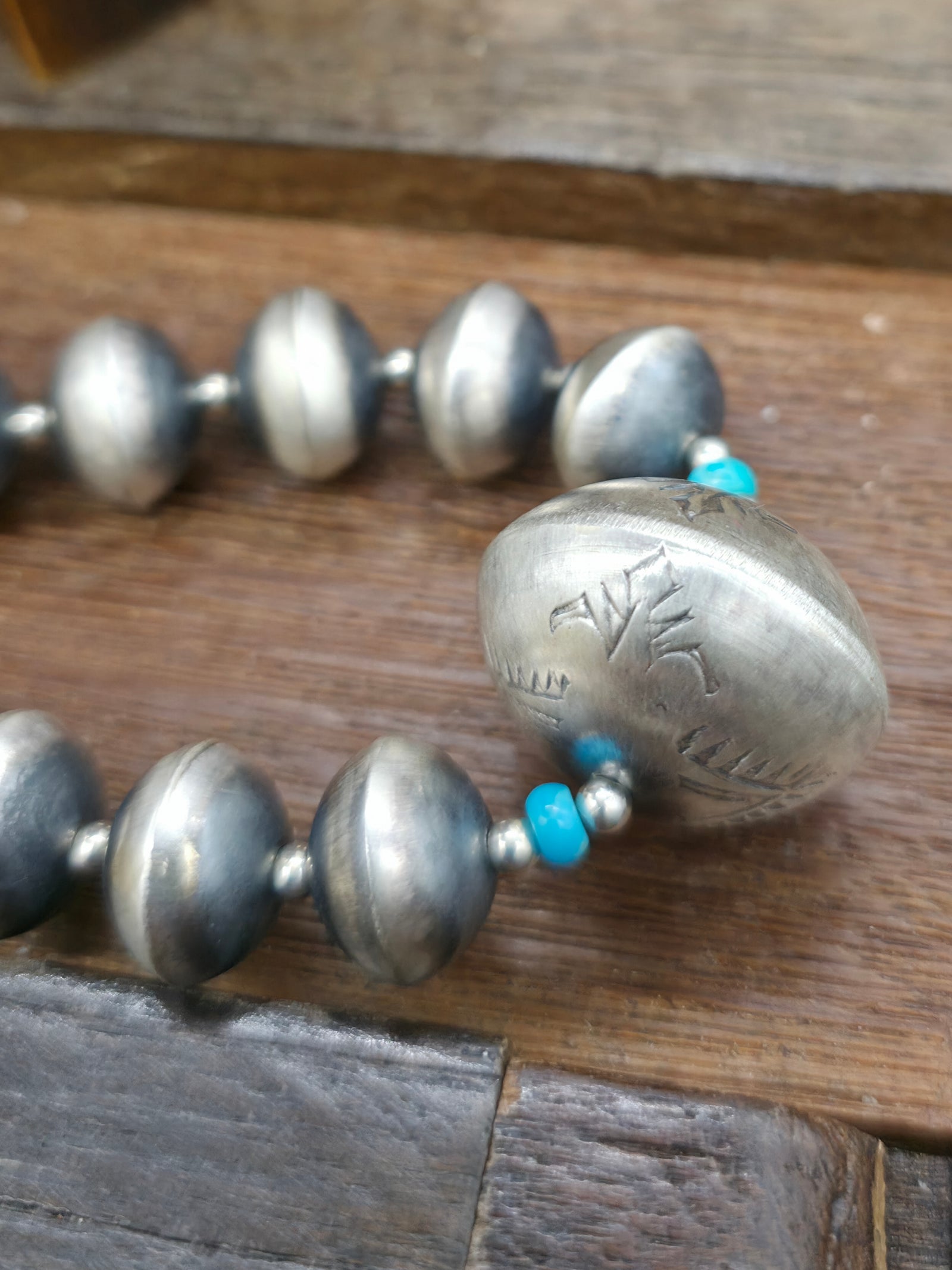 Stamped Sterling Silver and Blue Turquoise Bead Necklace and Earring Set by Sharon Cooley - 32 in. with 4 in. Drop