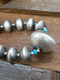 Stamped Sterling Silver and Blue Turquoise Bead Necklace and Earring Set by Sharon Cooley - 32 in. with 4 in. Drop
