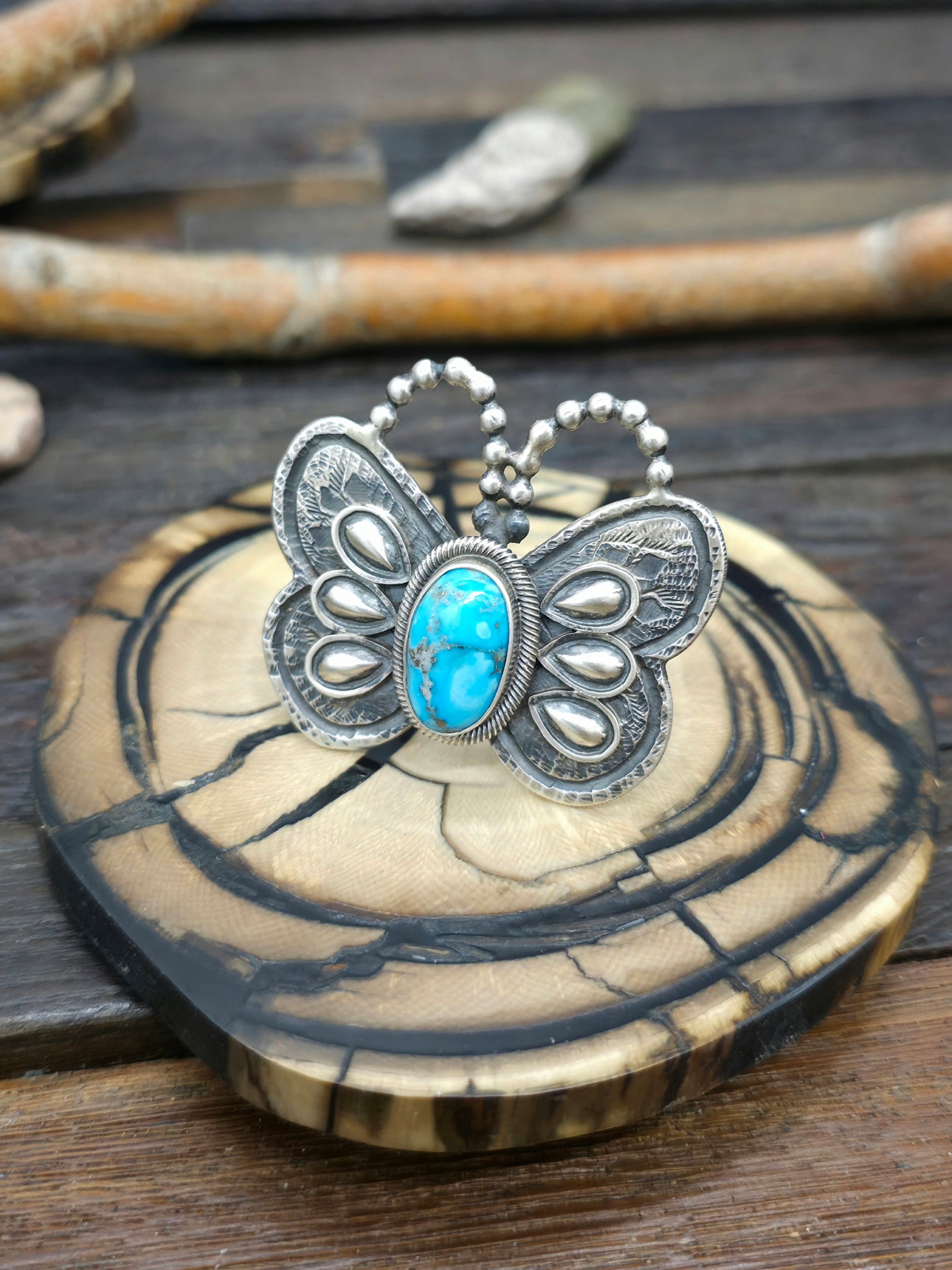 Sterling Silver Turquoise Ring by Leon Martinez - Adjustable