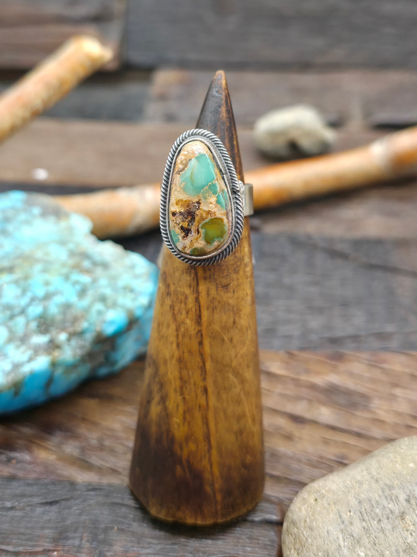 Sterling Silver Turquoise Ring by Leon Martinez - Adjustable