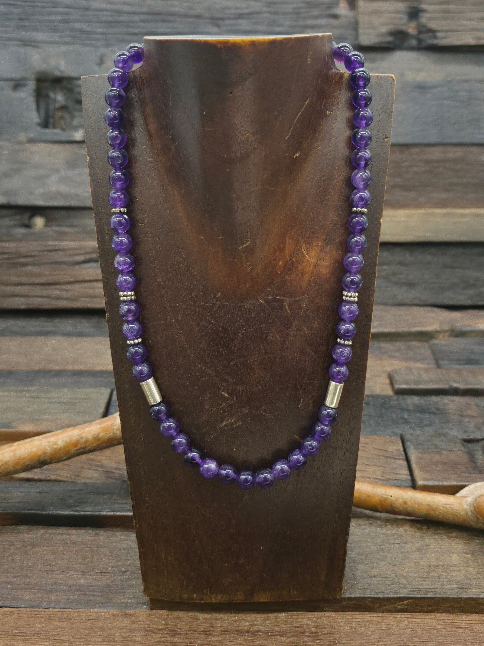 Amethyst and Sterling Silver Bead Necklace by Rose Singer - 20 in.