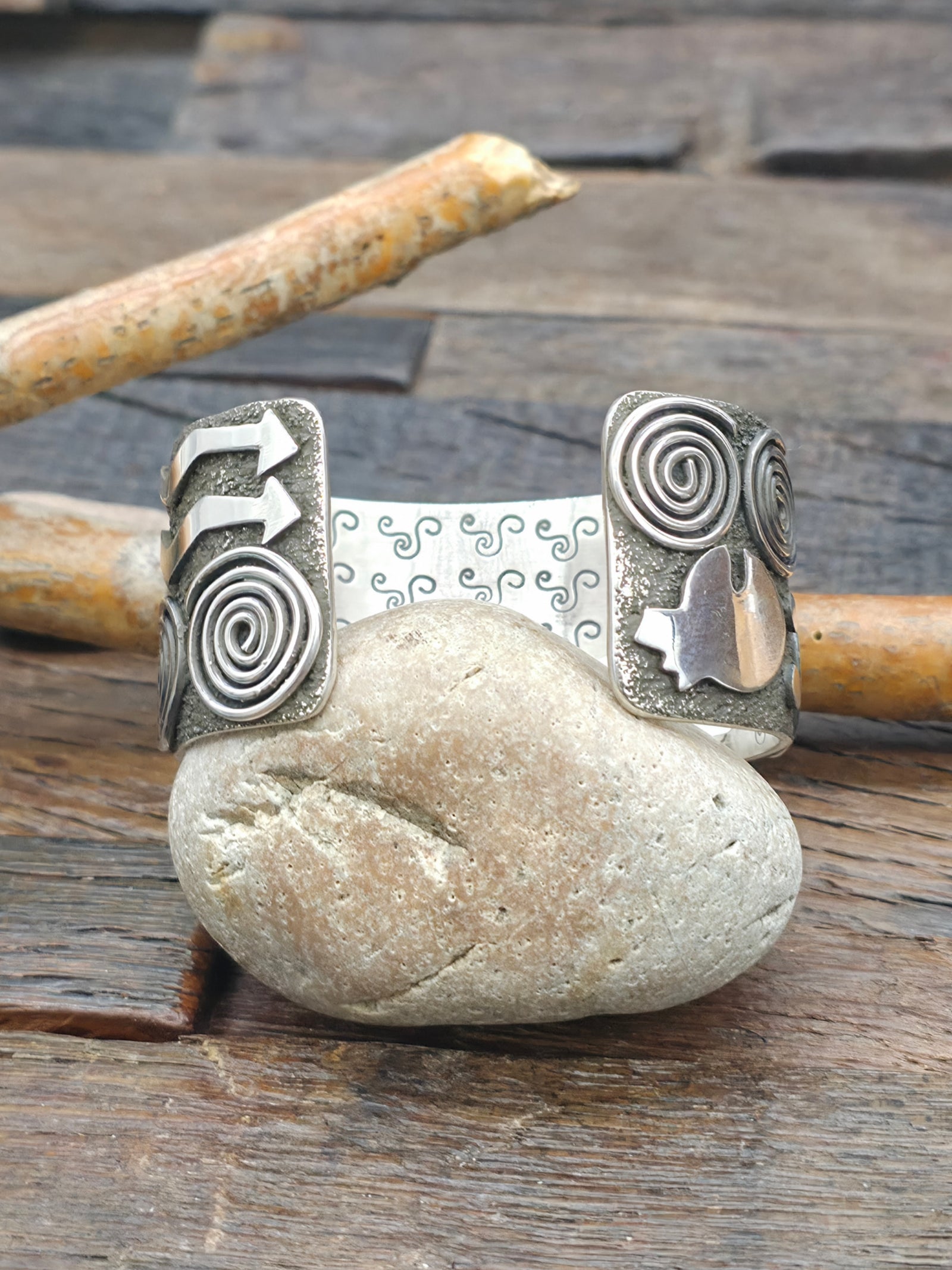 Petroglyph Sterling Silver & Kingman Turquoise Cuff by Alex Sanchez - 6 1/2 in. with Gap