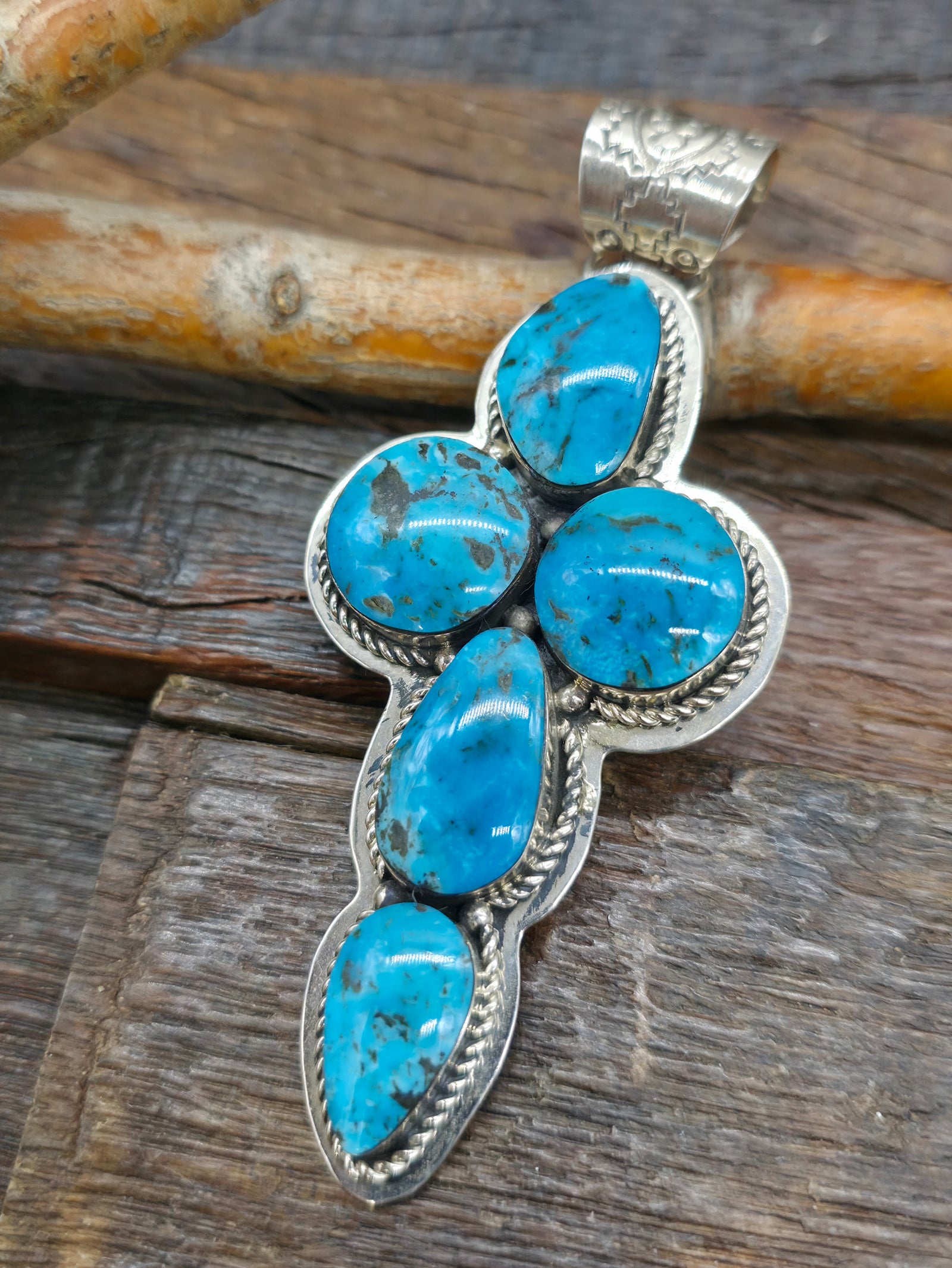 Sterling Silver Turquoise Cross Pendant by Emerson Delgarito - 4 in. by 1 3/4 in.