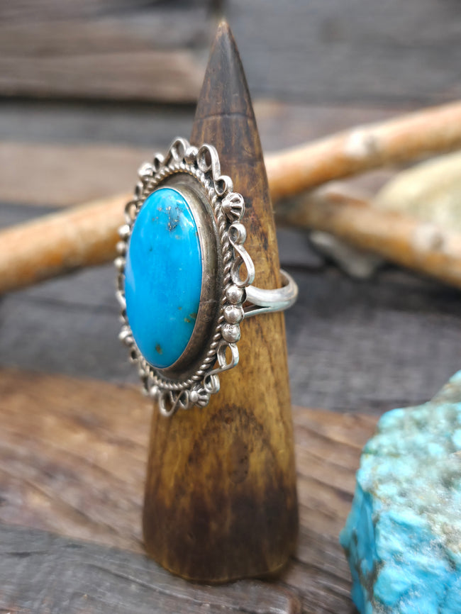 Large Sterling Silver Turquoise Statement Ring - Size 11 1/2