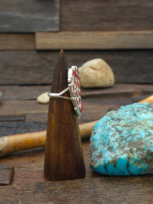 Sterling Silver and Coral Heart Ring by M. Begay - Size 8