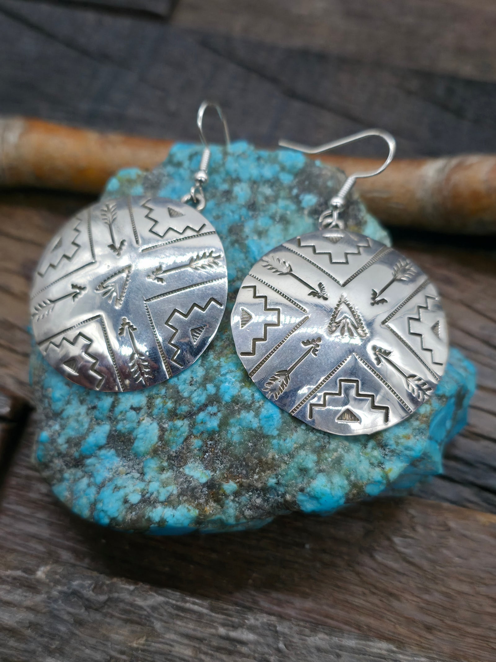 Stamped Sterling Silver Arrow Design Disk Earrings by Shameneka Nelson